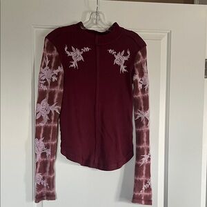 Free People Maroon Floral Long Sleeve Top